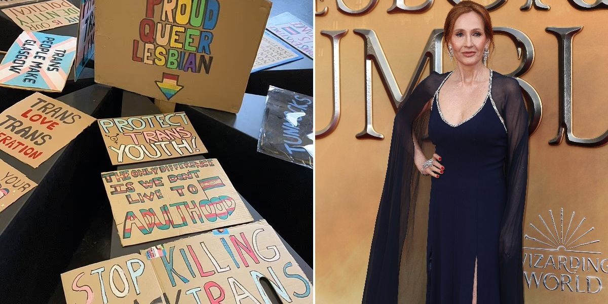 NextImg:Feminists outraged after library displays pro-trans placards from activists who heckled JK Rowling