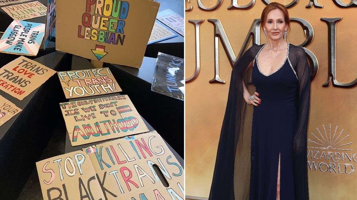 JK Rowling and pro-trans placards
