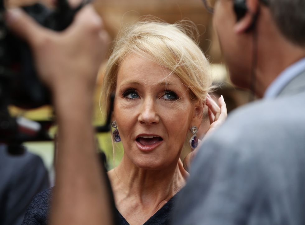 JK Rowling arriving for the opening gala performance of Harry Potter and The Cursed Child, at the Palace Theatre in London.