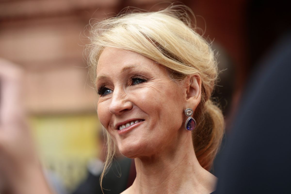 JK Rowling arriving for the opening gala performance of Harry Potter and The Cursed Child, at the Palace Theatre in London