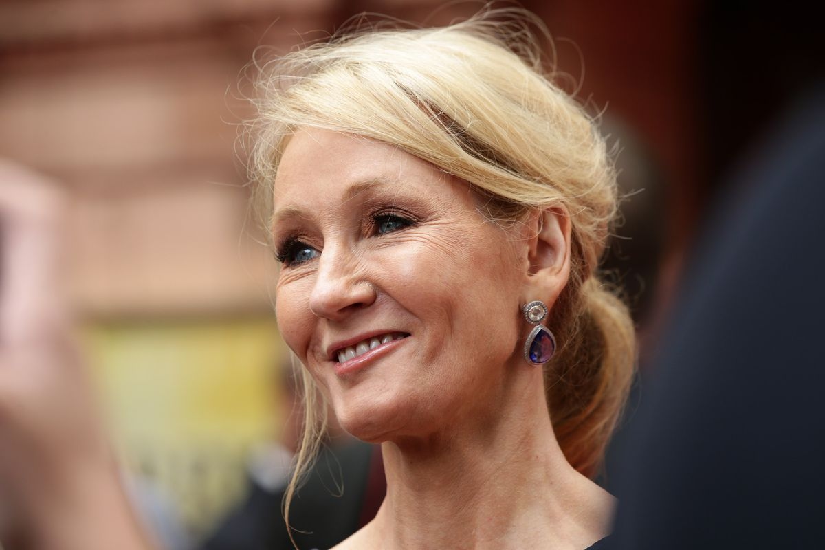 JK Rowling arriving for the opening gala performance of Harry Potter and The Cursed Child, at the Palace Theatre in London