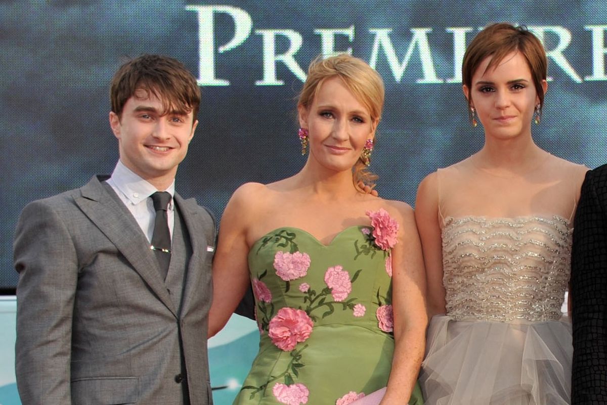 JK Rowling, Daniel Radcliffe and Emma Watson