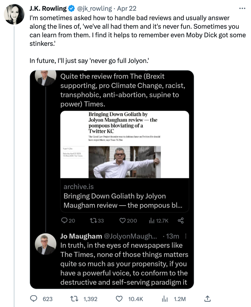 JK Rowling's tweets to Jo Maugham