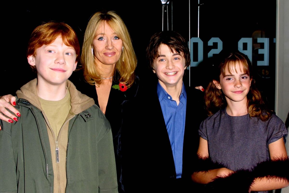 JK Rowlng, Daniel Radcliffe, Hermione Granger and Ron Weasley
