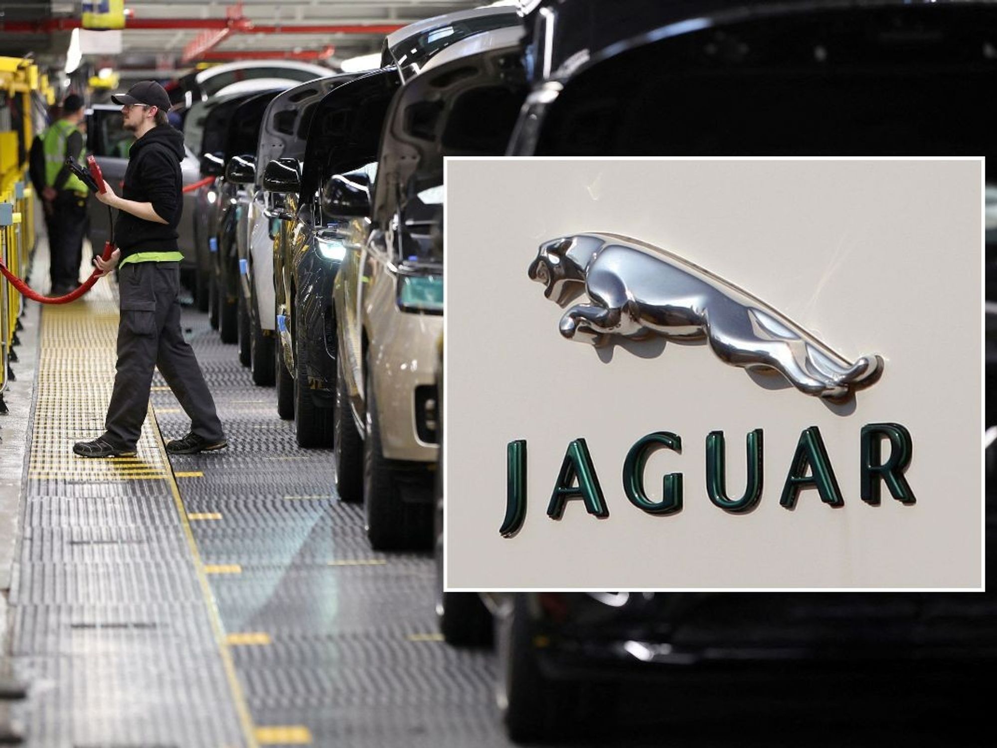 JLR factory and a Jaguar logo