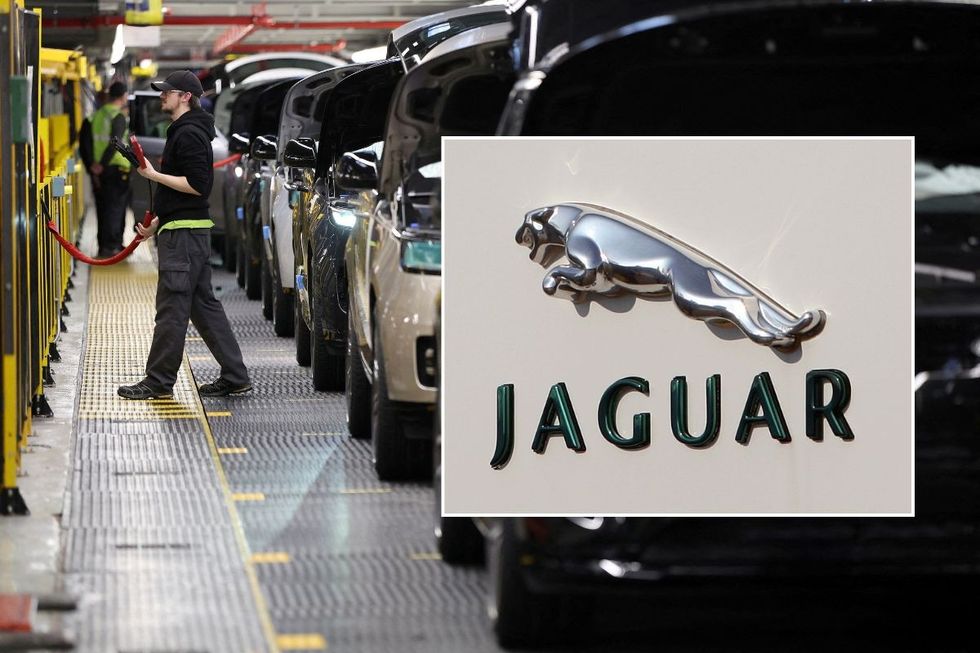 JLR factory and a Jaguar logo