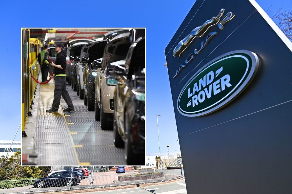 JLR production facility and a Jaguar Land Rover sign