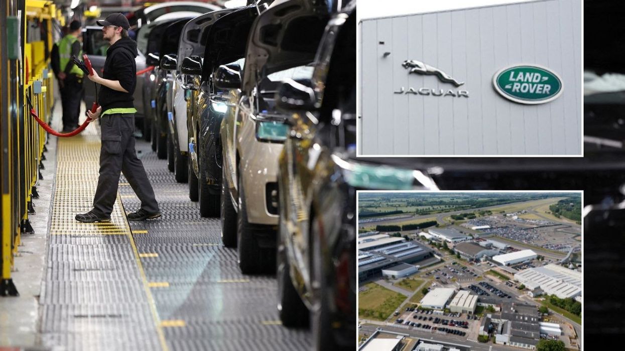JLR production line, JLR sign and JLR's headquarters in the West Midlands