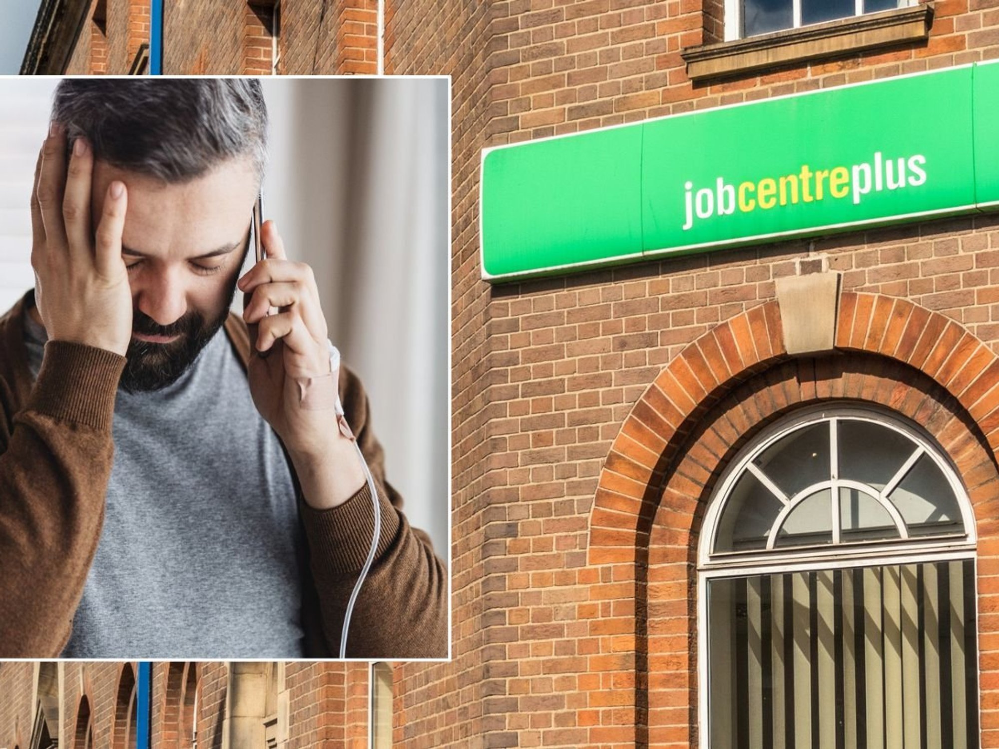 Jobcentre and man on phone