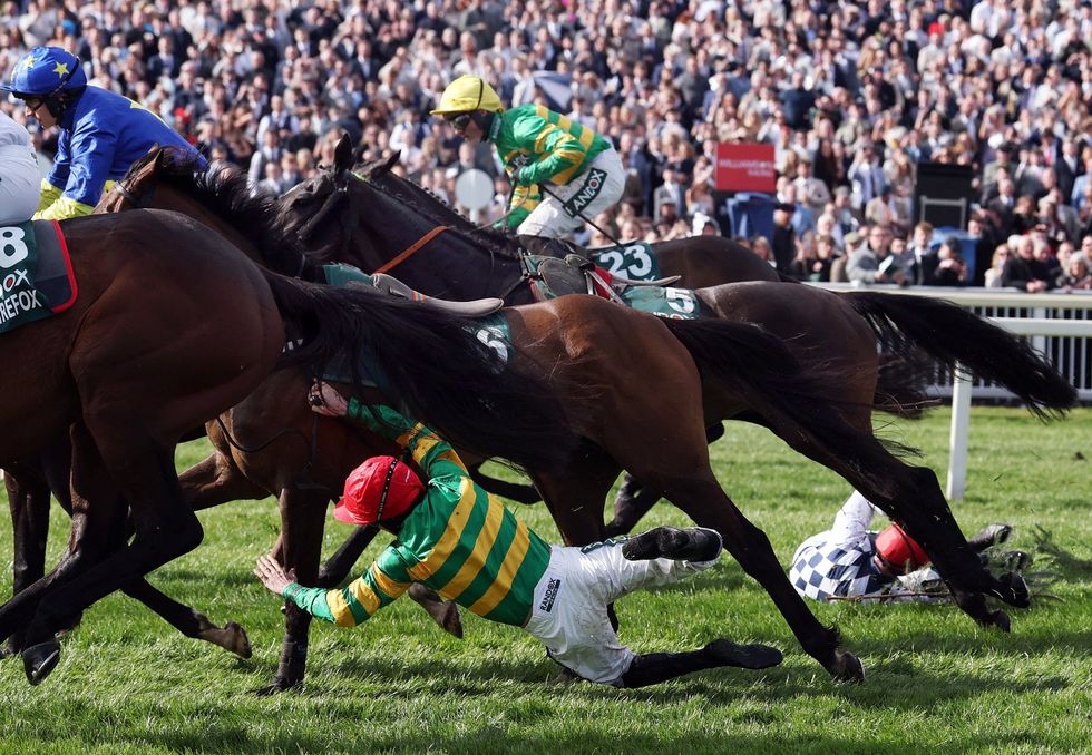 Jockeys Daniel King and JJ Slevin also fell off their horses Oscars Brother and Banbridge