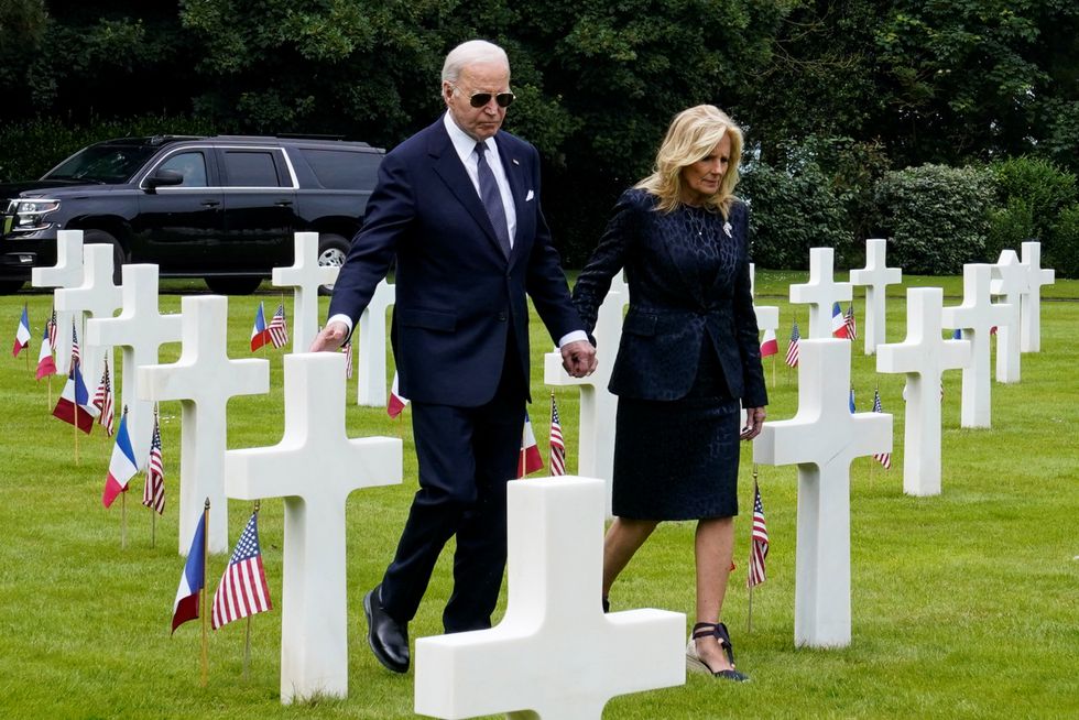 Joe and Jill Biden at cemetery in France