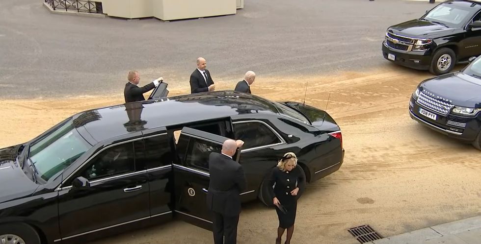 Joe and Jill Biden leaving the Beast motorcade