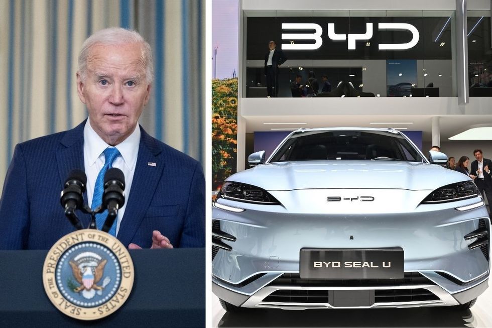 Joe Biden and a BYD electric vehicle