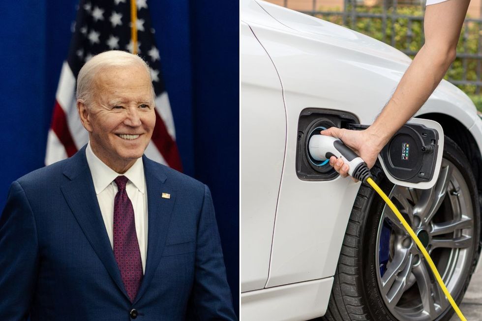 Joe Biden and an electric car charging