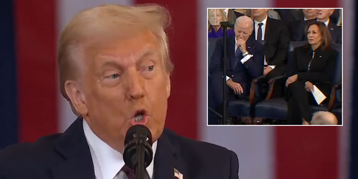 NextImg:Stony-faced Joe Biden watches on as Donald Trump delivers brutal swipe at his inauguration