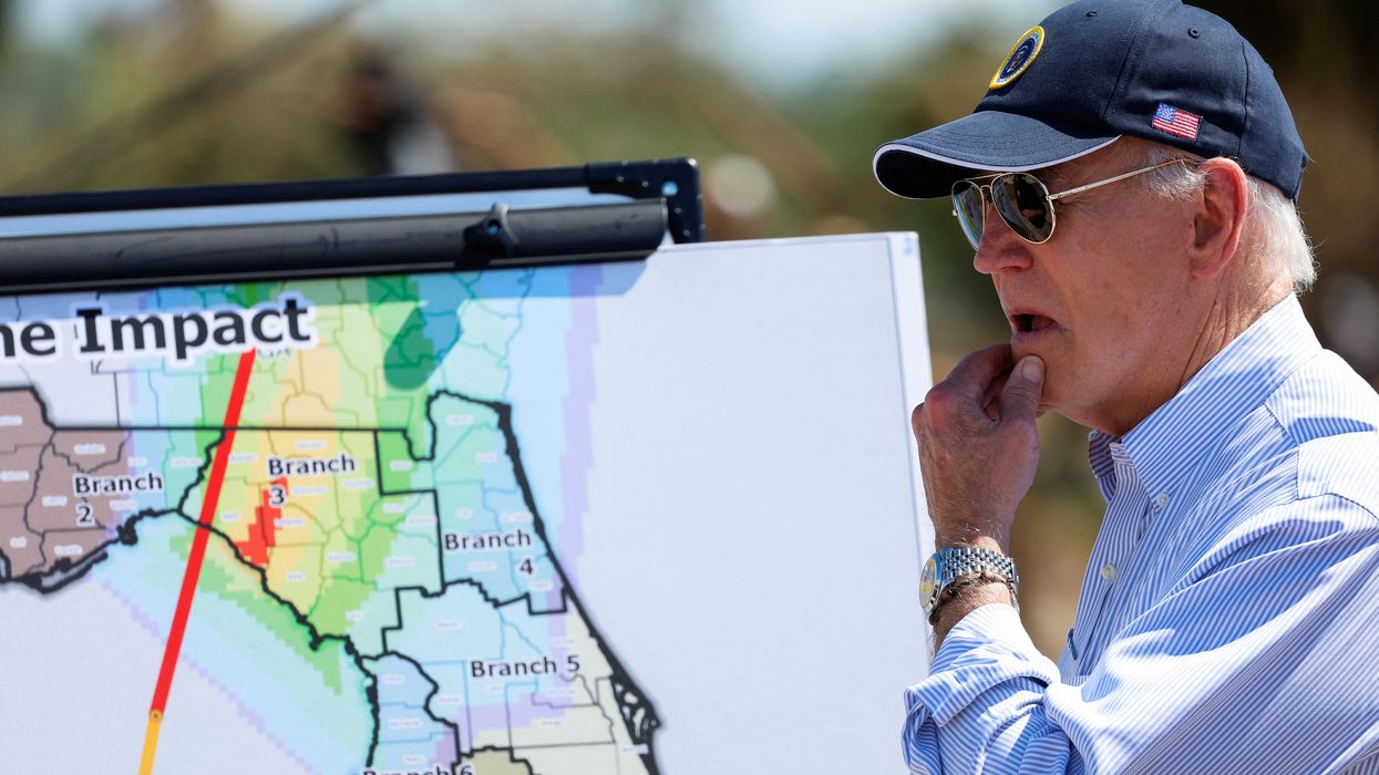 Joe Biden and storm map
