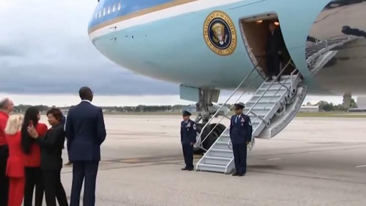 Joe Biden comes close to yet another embarrassing fall in hair-raising moment on Air Force One stairs