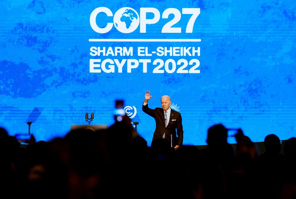 Joe Biden greets the crowd at the Cop27 summit.