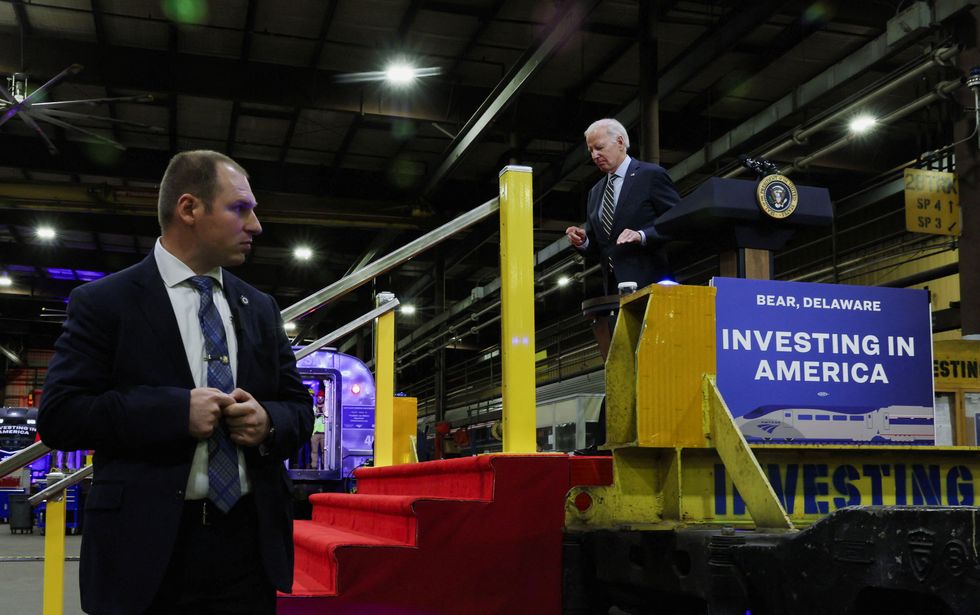Joe Biden leaving the stage in Delaware