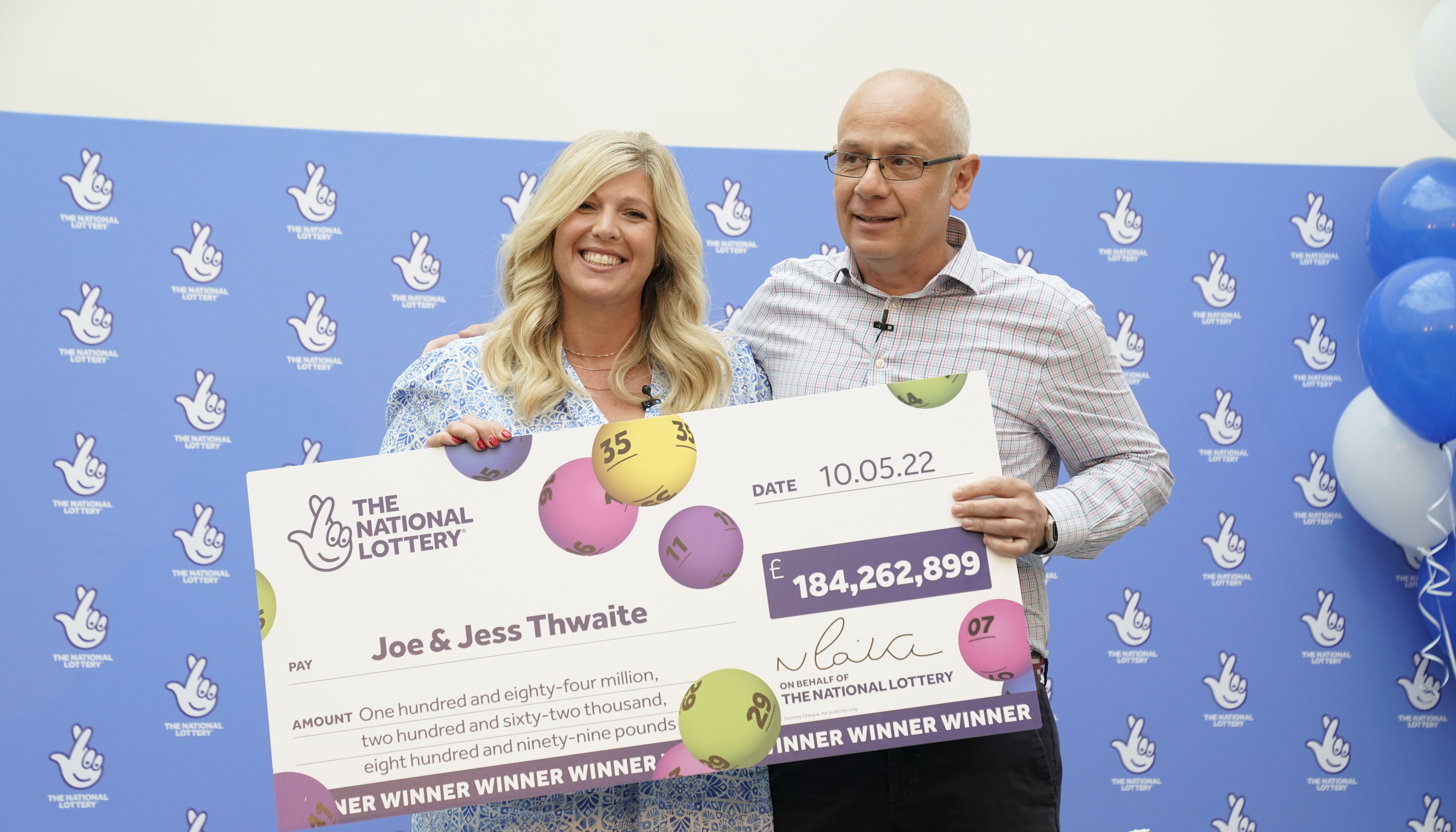 Joe Thwaite and Jess Thwaite won \u00a3184 million last month