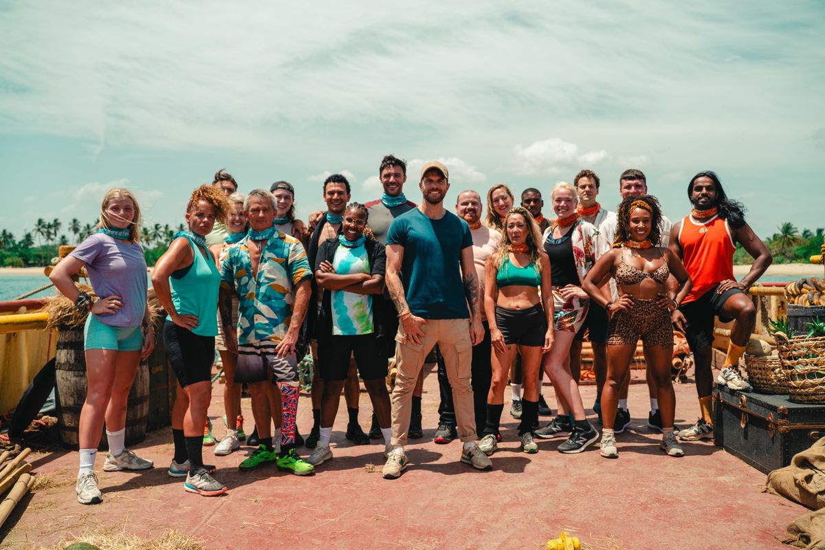 Joel Dommett and the cast of Survivor