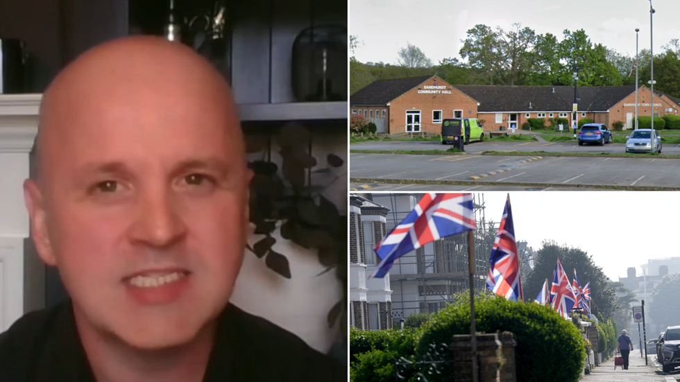 John Edwards, Sandhurst Community Hall and a row of Union flags
