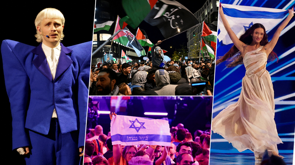 Joost Klein/pro-Palestine protesters/Israeli flag in audience/Eden Golan