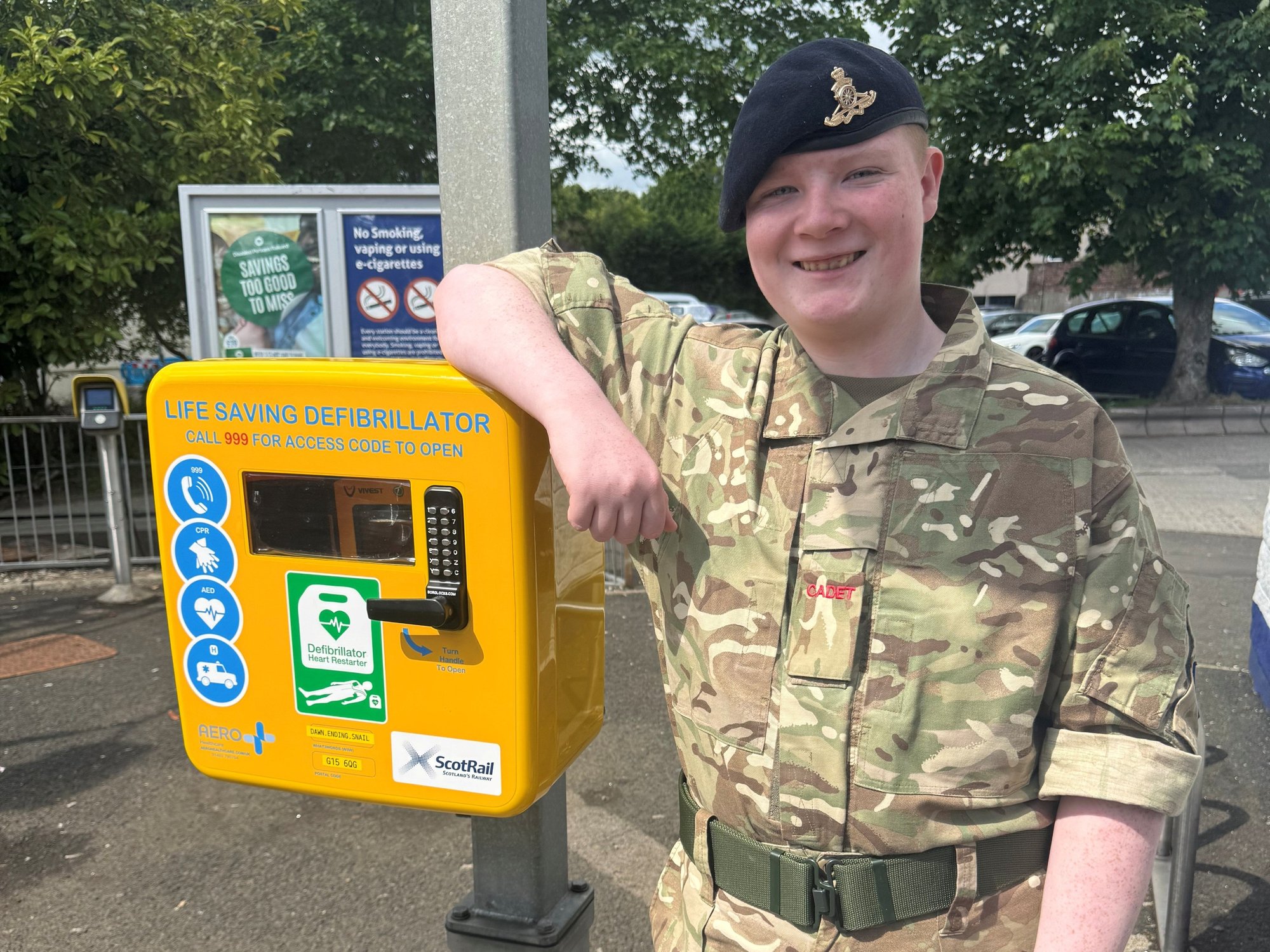 Lifesaving defibrillator installed at station where 'heroic' army cadet, 15, saved child’s life