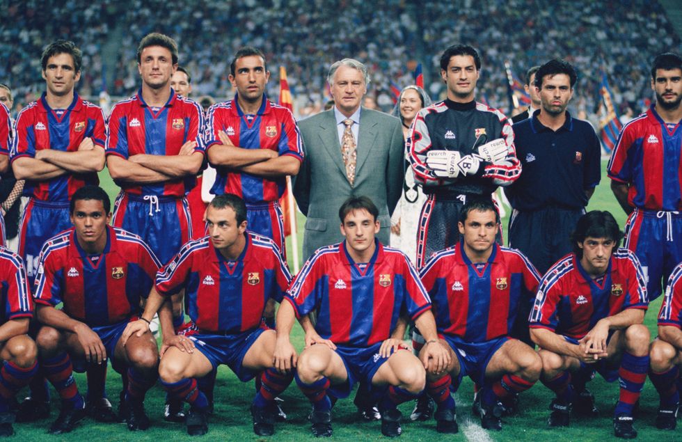 Jose Mourinho (second right) pictured working at Barcelona in his youth