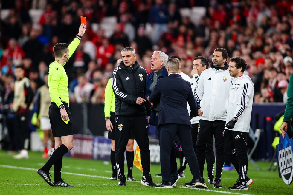 Jose Mourinho was also sent off during the Benfica clash against Real Madrid, meaning he will not be in the dugout for the second leg