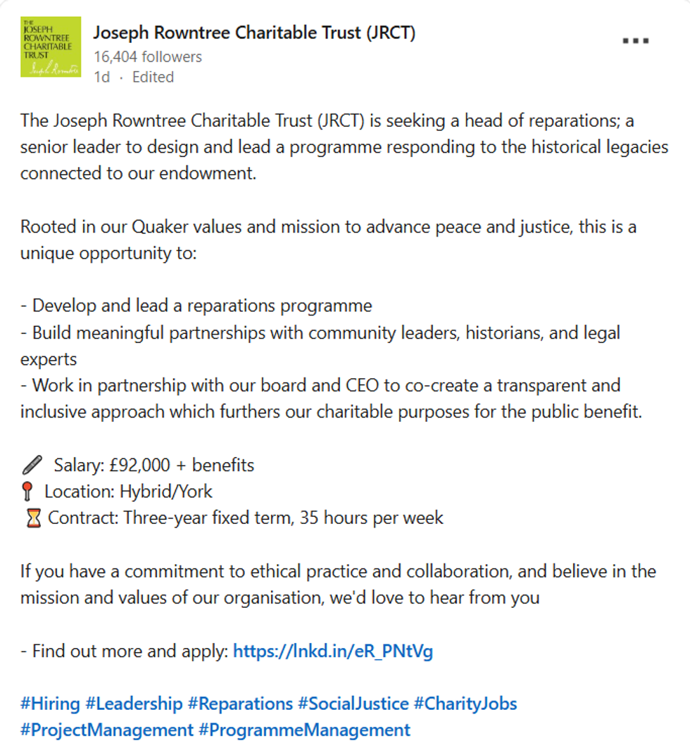 Joseph Rowntree Charitable Trust job ad