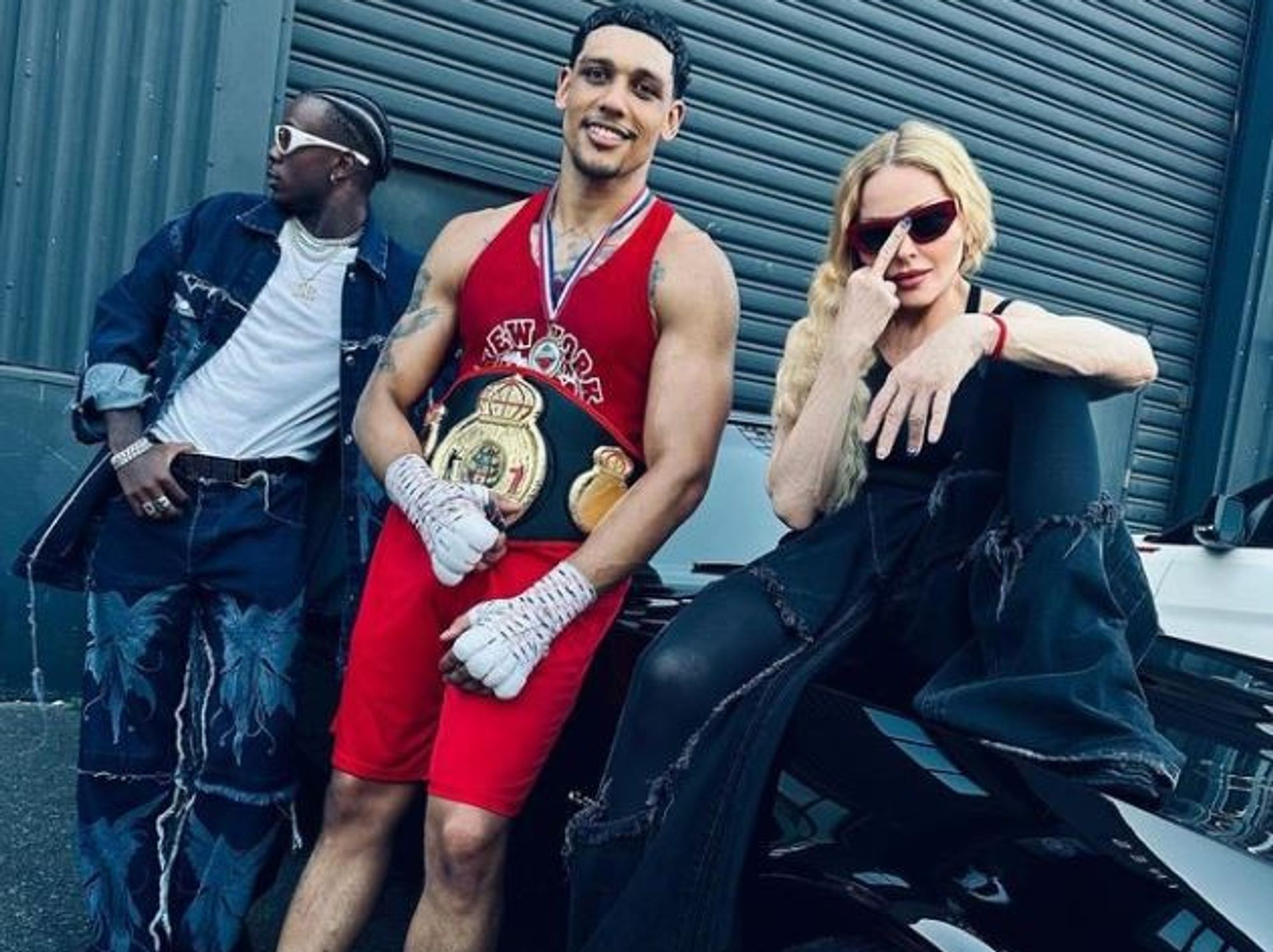 Josh Popper and Madonna pose with a pal