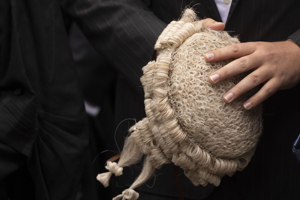 Judge holding wig