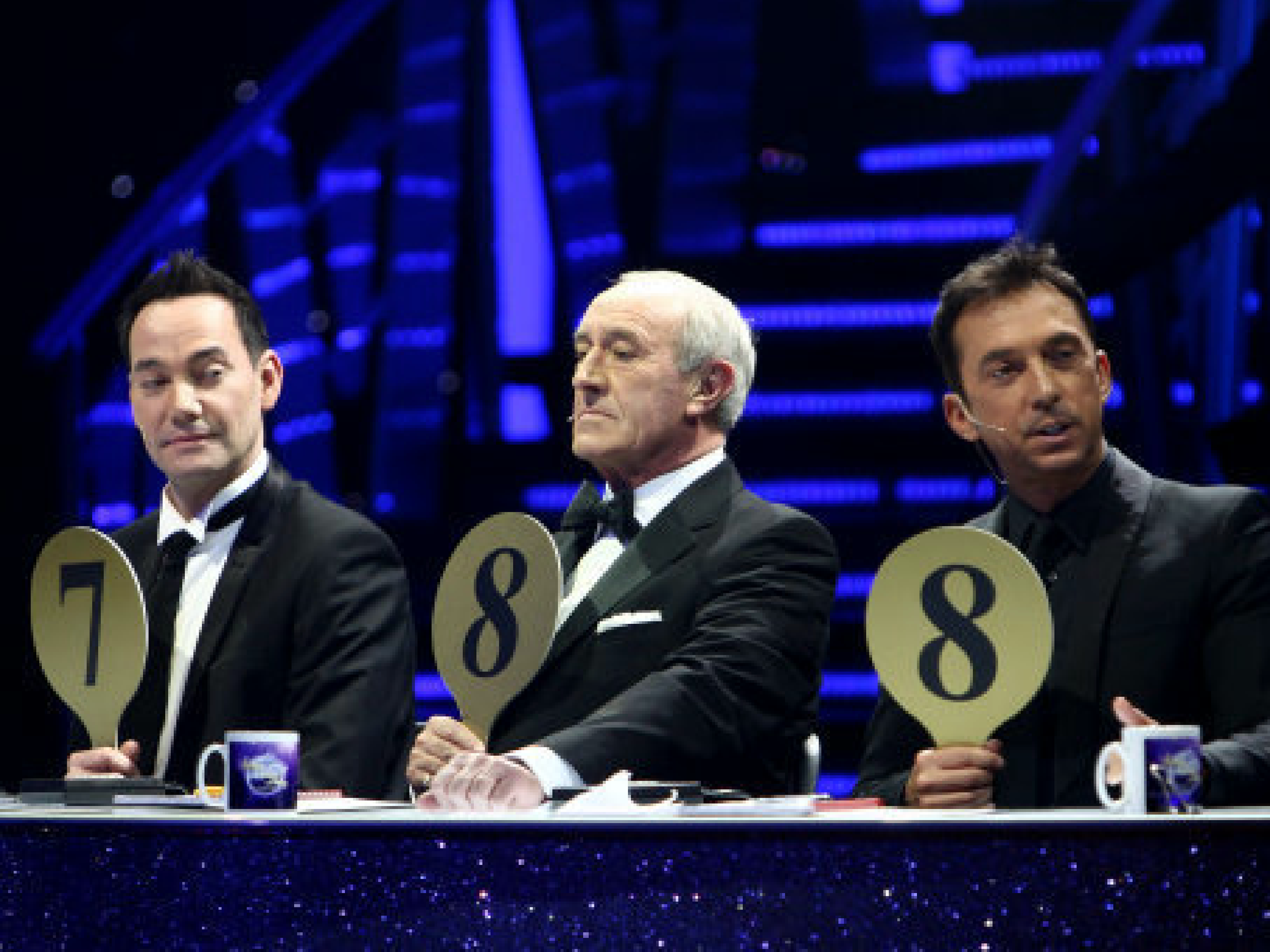 Judges Craig Revel Horwood Len Goodman and Bruno Tonioli during a Strictly Come Dancing dress rehearsal