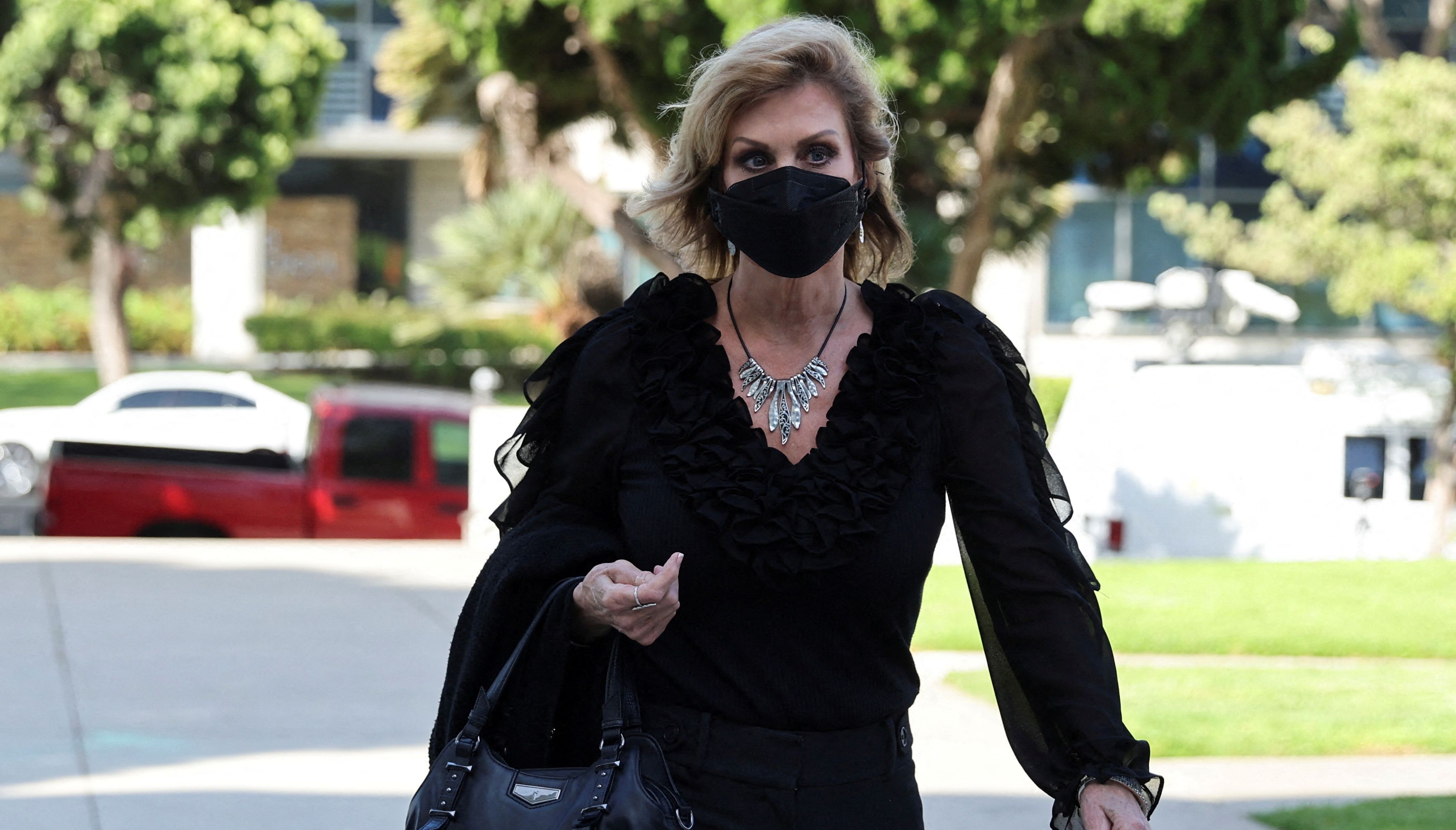 Judy Huth arrives for opening statements in the civil suit against Bill Cosby at Santa Monica courthouse, California.