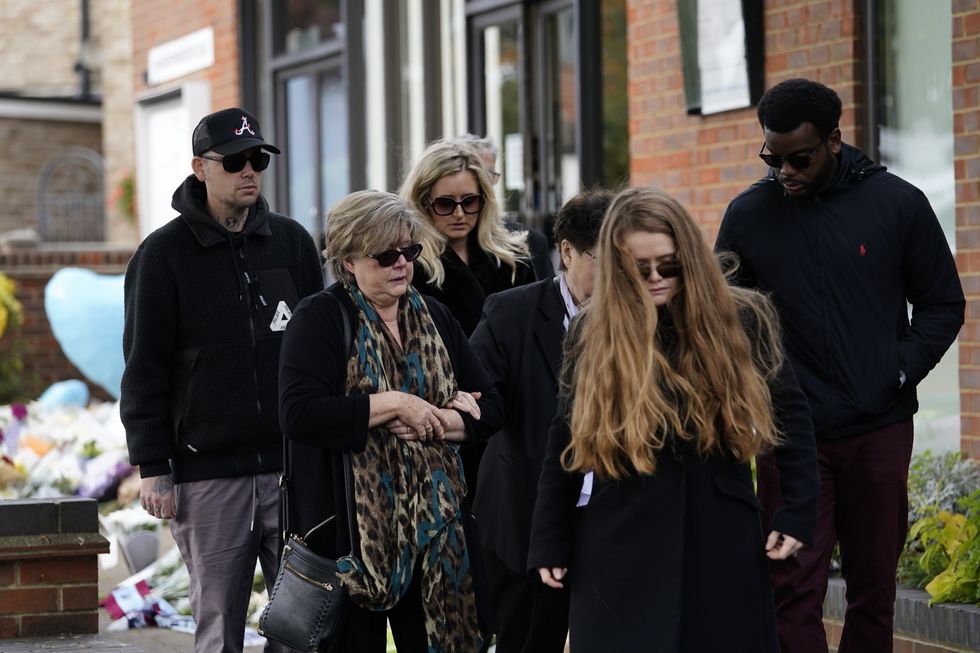 Julia Amess (second left) the widow of Conservative MP Sir David Amess, arrives with friends and family members
