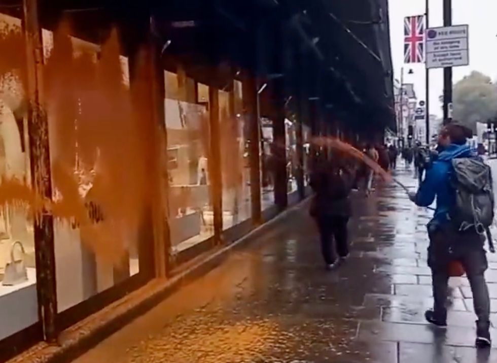 Just Stop Oil activists have sprayed Harrods department store with orange paint