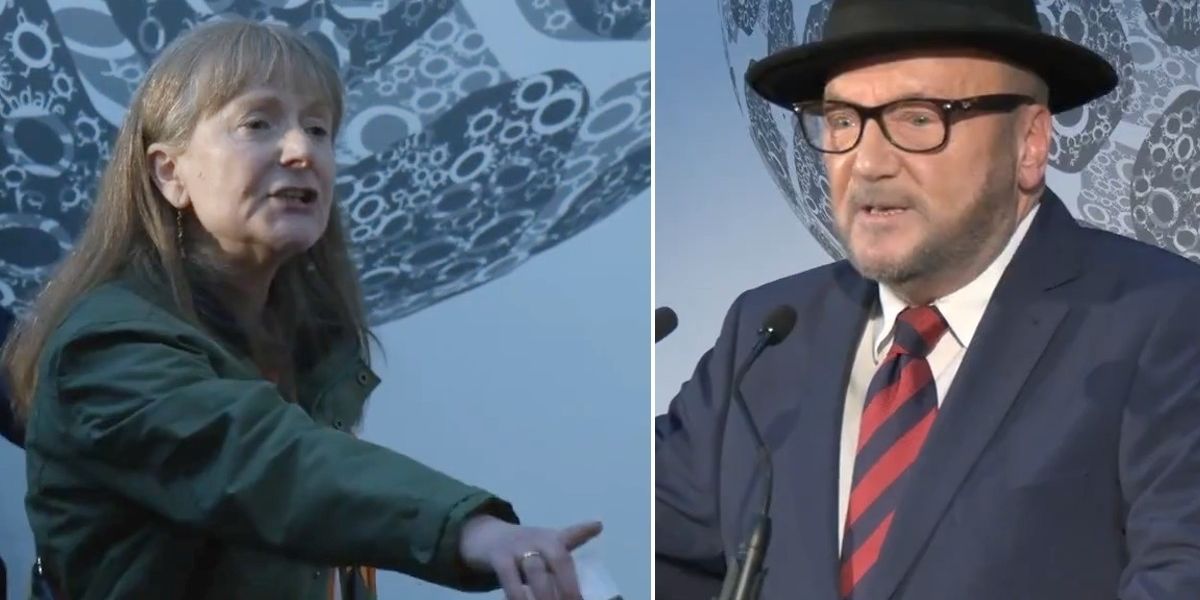 NextImg:George Galloway heckled by Just Stop Oil protester while giving Rochdale by-election victory speech