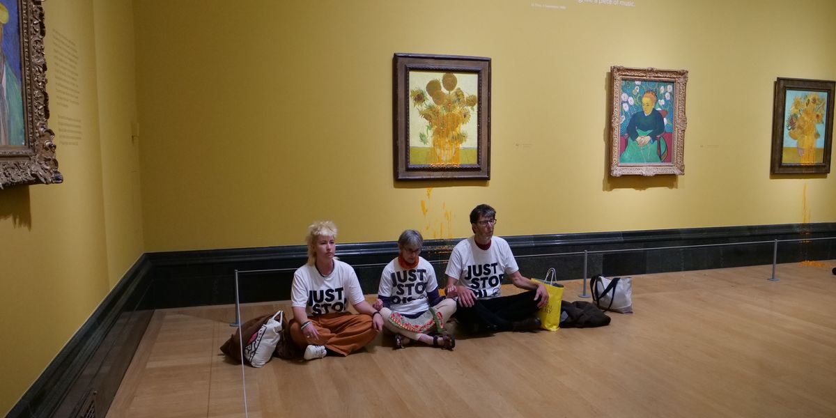 NextImg:Just Stop Oil activists throw soup over two more Van Gogh paintings in revenge for jailing Sunflowers vandals