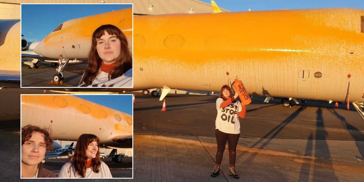 NextImg:Just Stop Oil take aim at Taylor Swift as eco-activists spray private jets orange at London airport