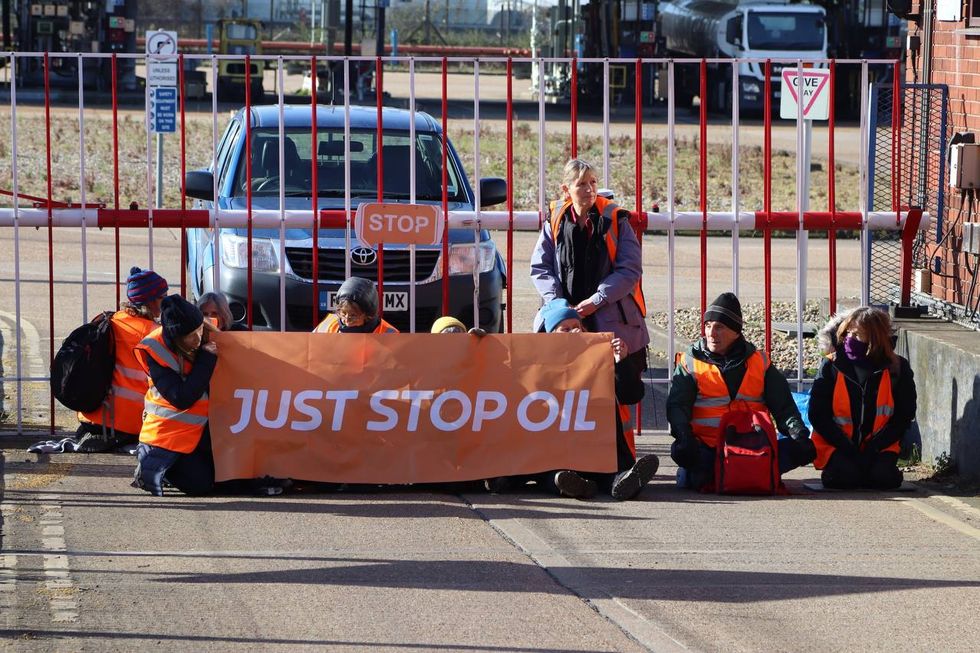 Just Stop Oil protesters have blocked access to the Titan Truck Park in Grays, Essex, where they claim to have constructed a secret underground network of tunnels at the Navigator and Grays oil terminals.