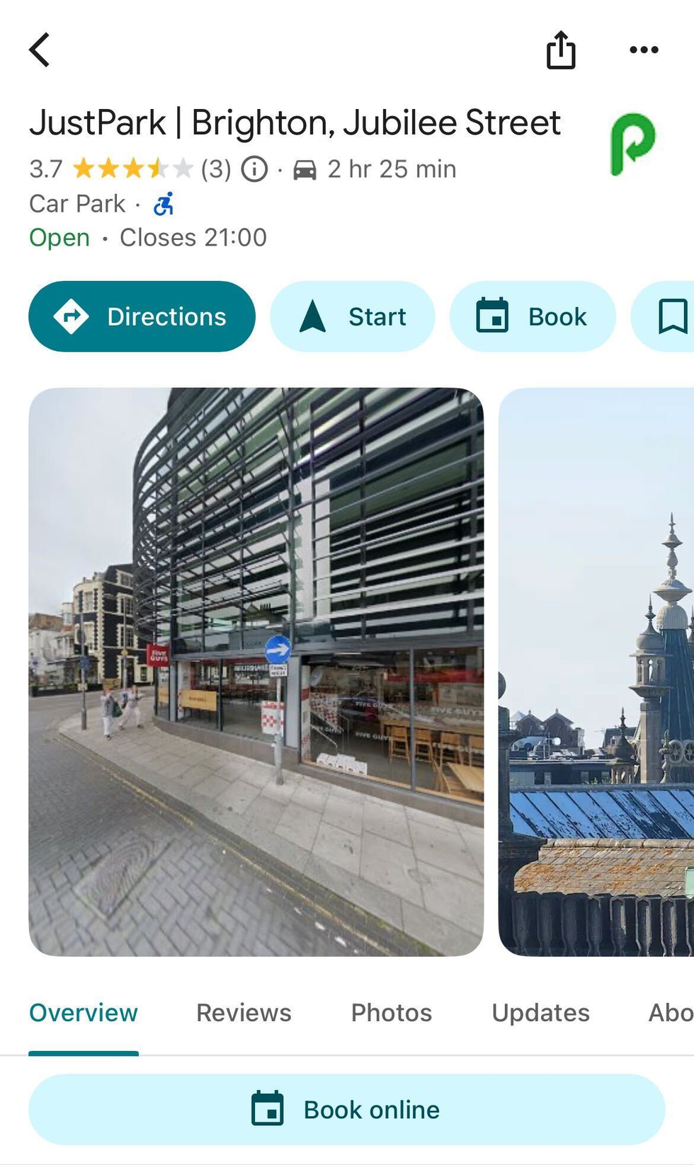 JustPark parking booking on Google Maps