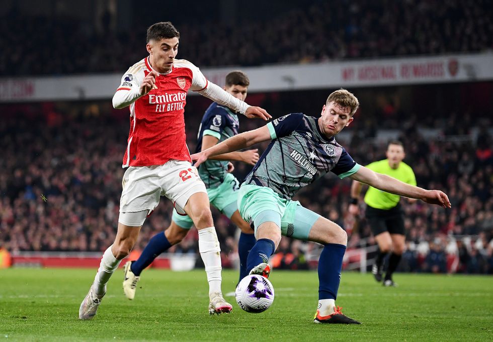 Kai Havertz went down easily after a challenge from Nathan Collins