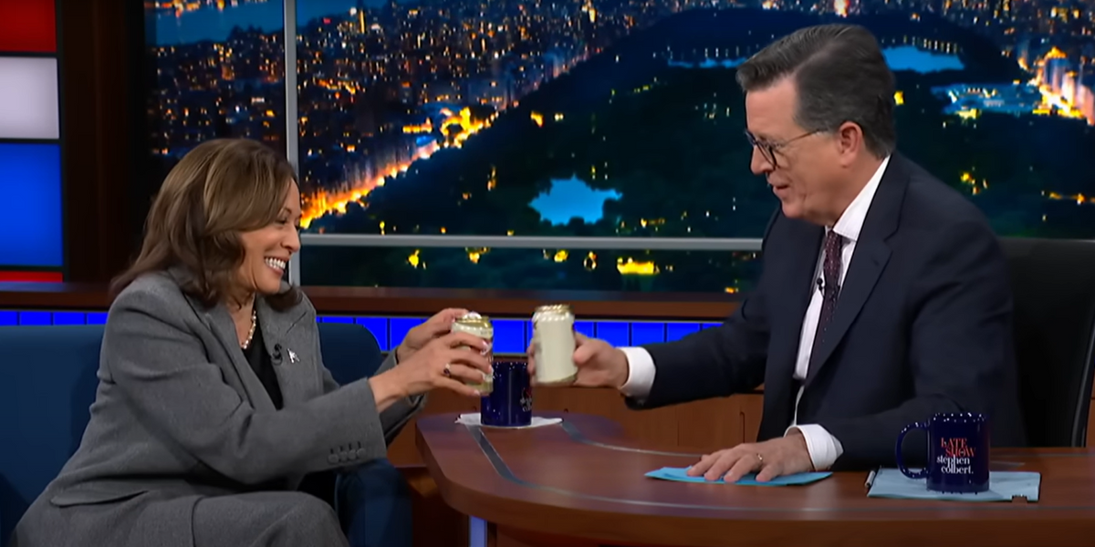 NextImg:Kamala Harris LECTURES hurricane victims over what they're doing wrong as she rubs shoulders with Stephen Colbert