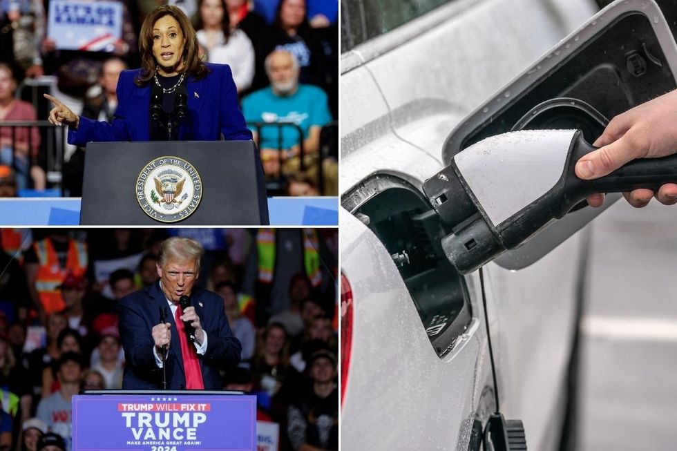 Kamala Harris, Donald Trump and an electric vehicle charger