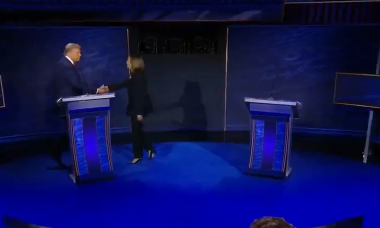 Kamala Harris greets Trump on stage
