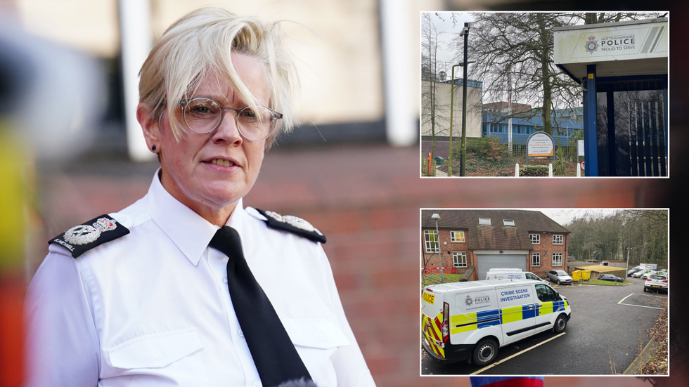 Kate Meynell with insets of Nottinghamshire Police HQ