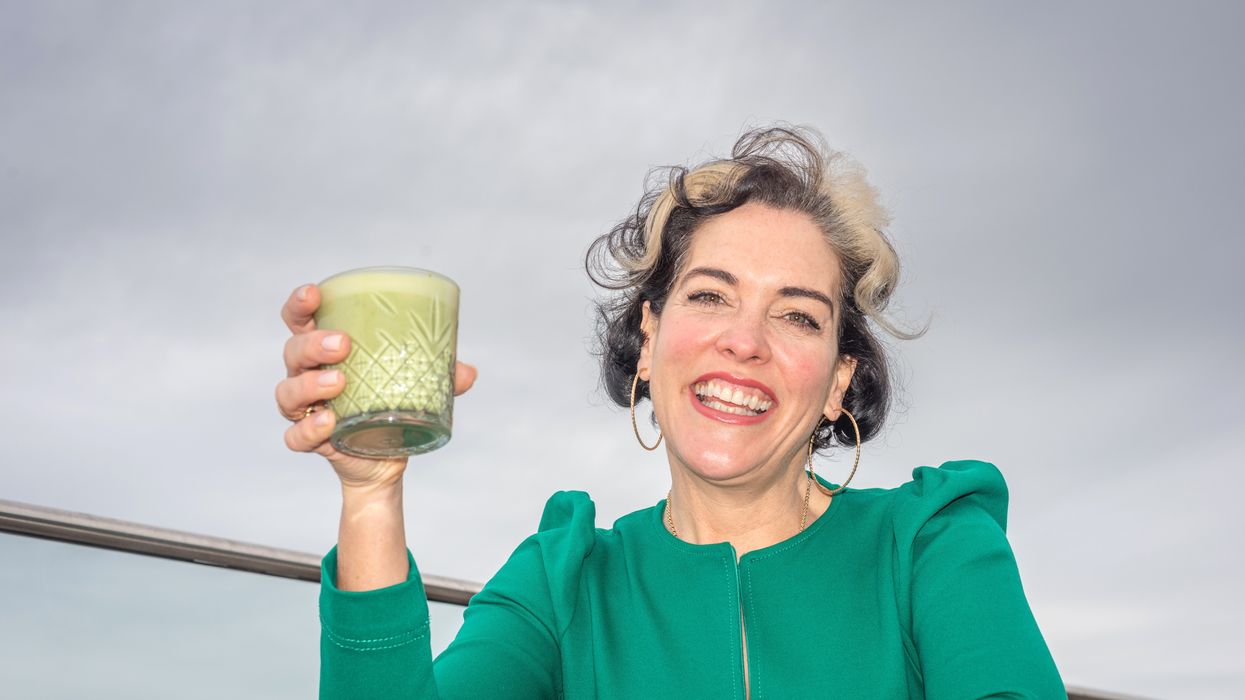 Katherine Swift with a cup of matcha