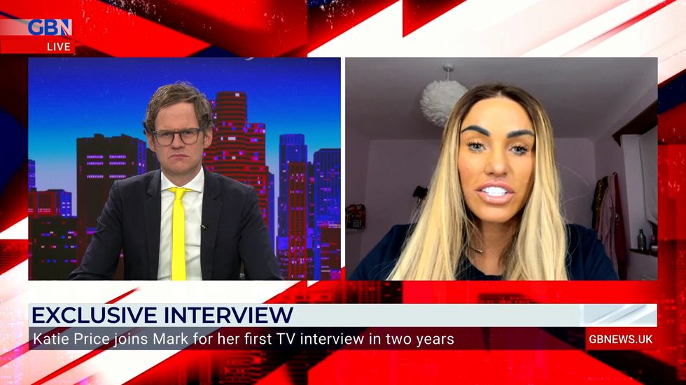 Katie Price speaking to Mark Dolan on GB News in her first interview for two years