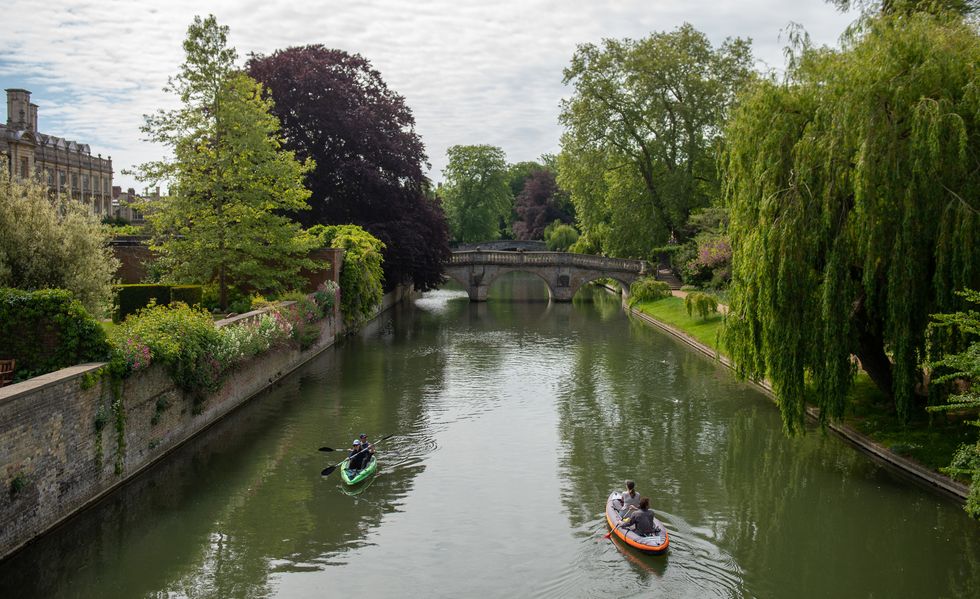 Kayakers on the River Cam in Cambridge.
